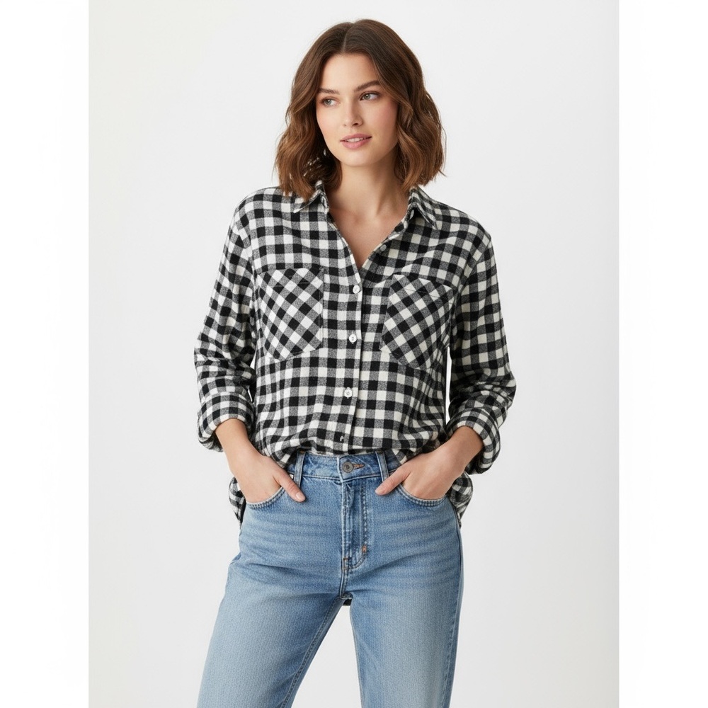 Marc New York blk wht plaid flannel womens sz lrg